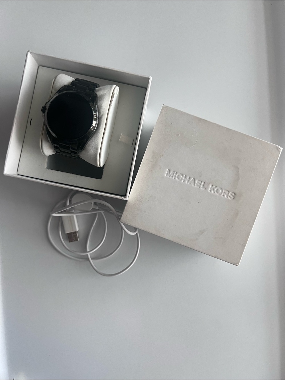 Michael Kors Black Stainless Steel Smartwatch with Charging Cable